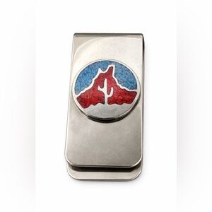 Southwestern Desert Inlay Money Clip Nickel Silver Cactus Mountain Design
